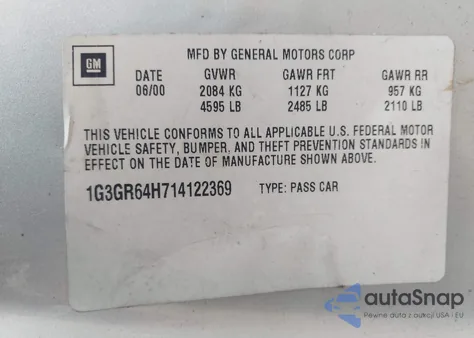 2001 Oldsmobile Aurora 3.5 from USA, damaged, VIN 1G3GR64H714122369